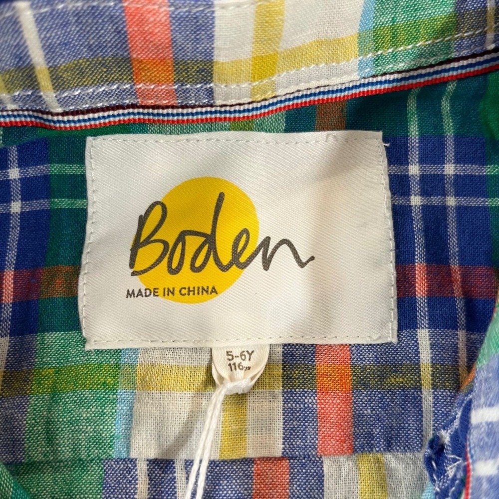 NWT Boden Boys Multi-Color Plaid Linen Blend Short Sleeve Button Down Shirt 5-6Y - Picture 6 of 8